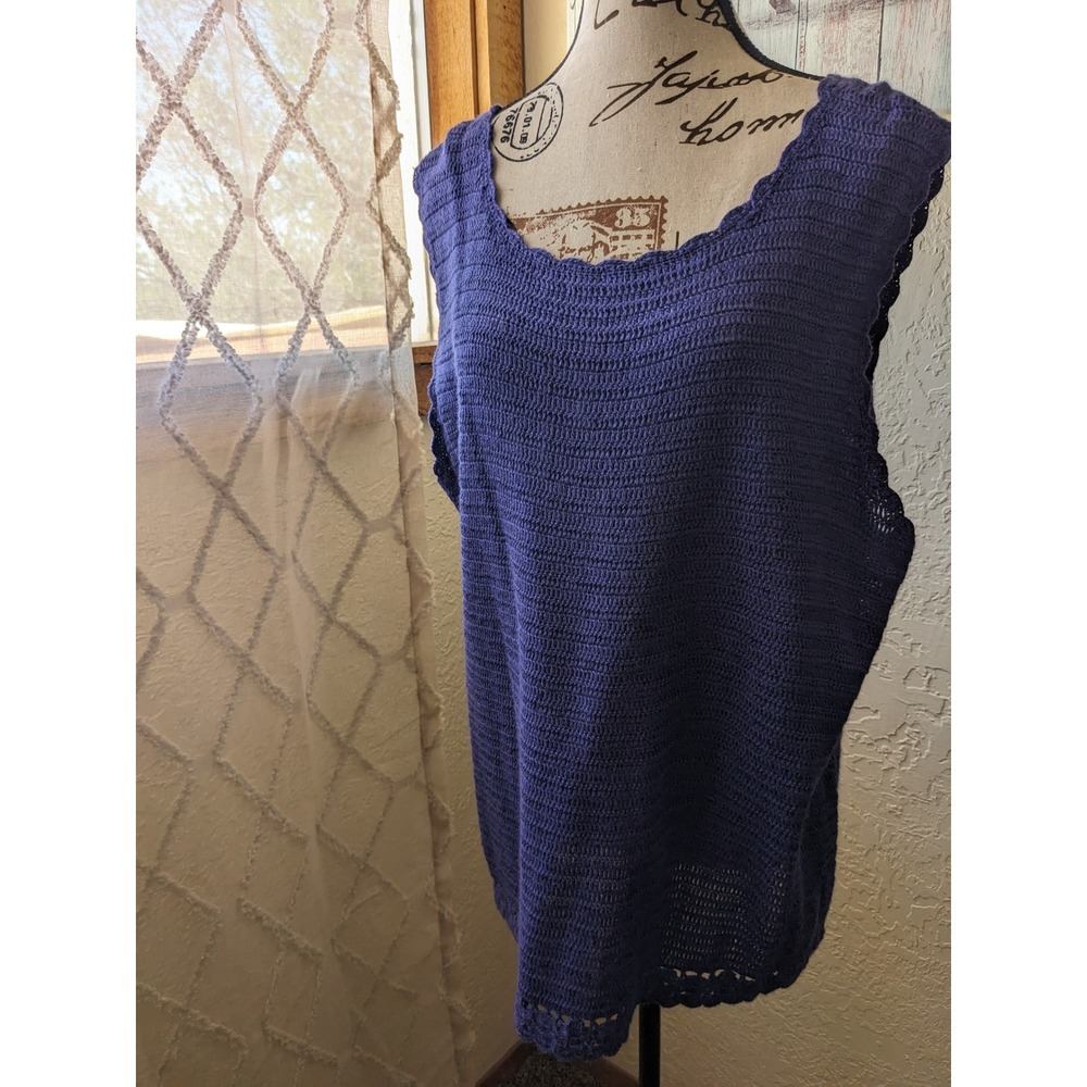 JM Collection Woman Purple Crochet Knit Sleeveless Top Plus Size 3X Ramie Cotton